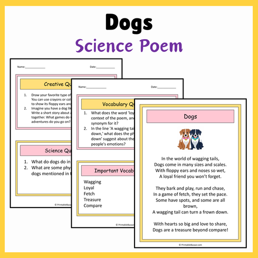 Dogs | Science Poem Reading Comprehension Activity