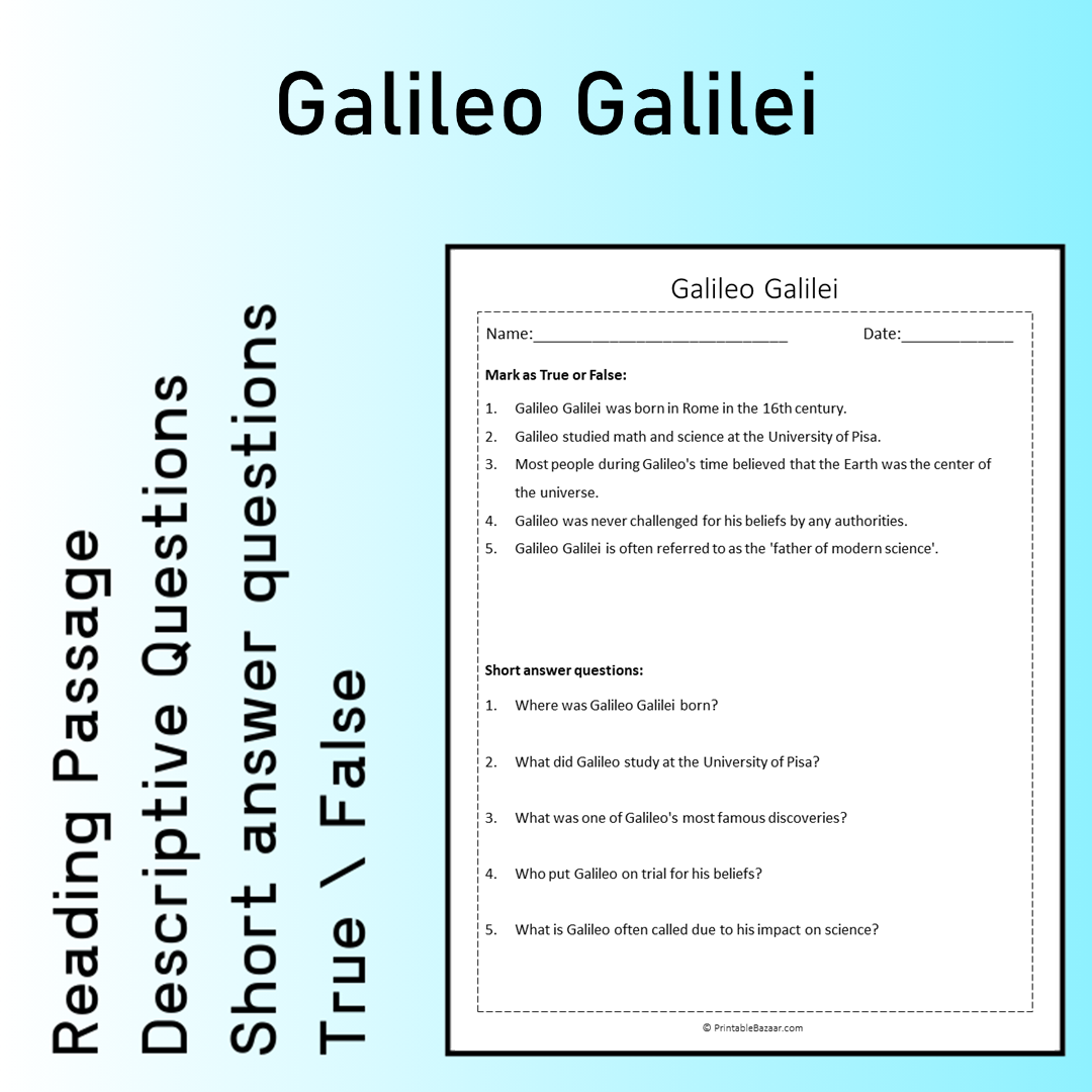 Galileo Galilei | Reading Comprehension Passage Printable Worksheet