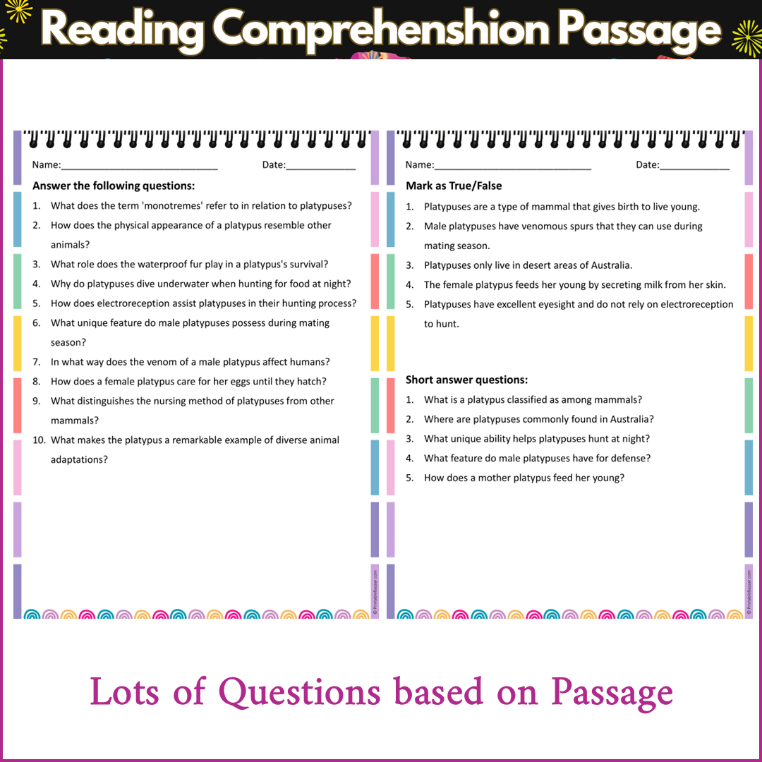 Unique Features of Platypuses | Reading Comprehension Passage and Questions