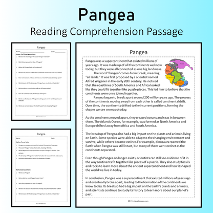 Pangea | Reading Comprehension Passage Printable Worksheet