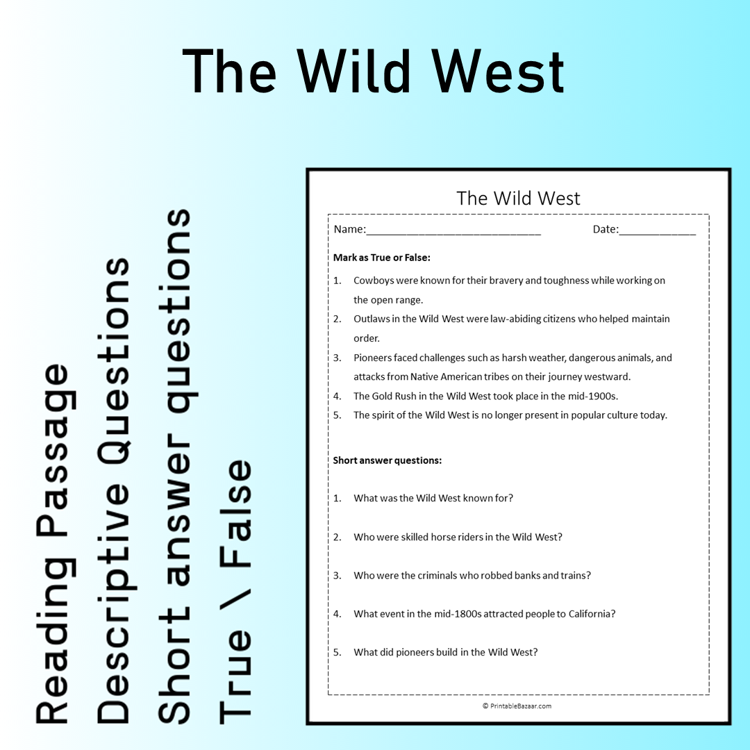 The Wild West | Reading Comprehension Passage Printable Worksheet