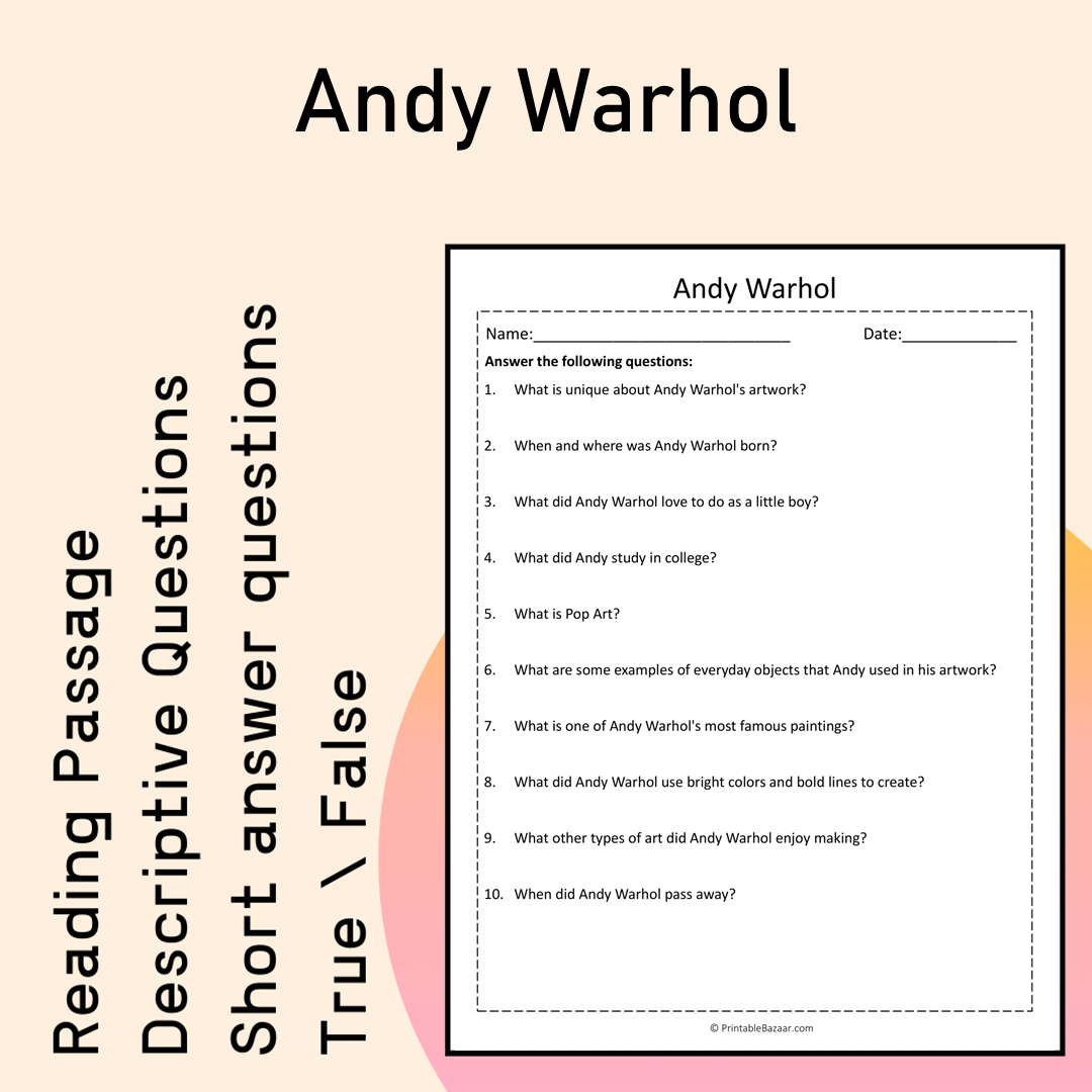 Andy Warhol | Reading Comprehension Passage Printable Activity