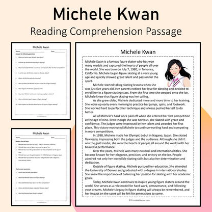 Michele Kwan | Reading Comprehension Passage Printable Activity