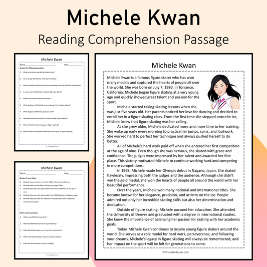 Michele Kwan | Reading Comprehension Passage Printable Activity