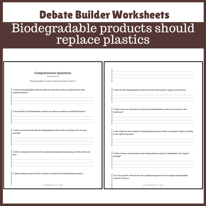 Biodegradable products should replace plastics | Favour and Against Worksheet Printable Activity