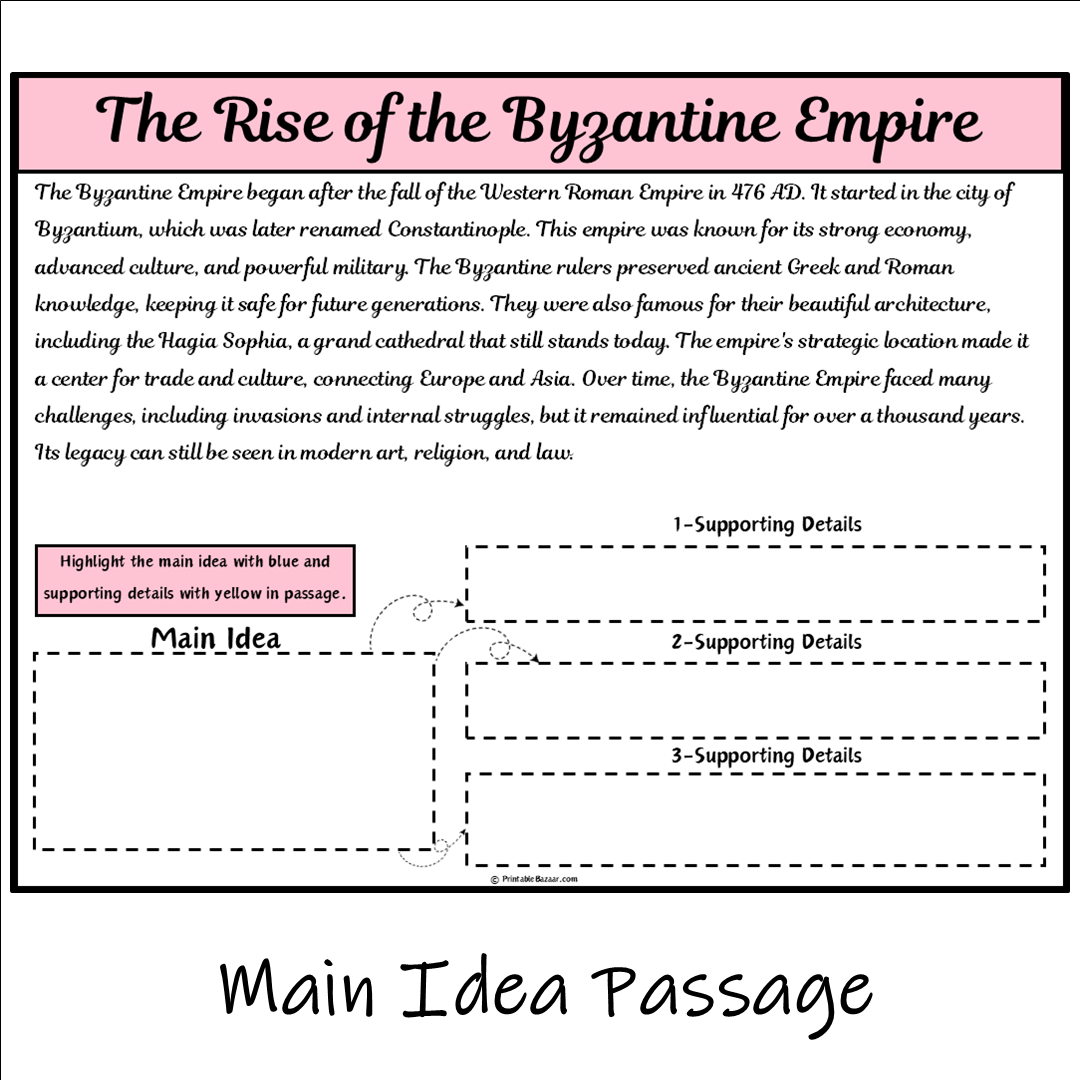 The Rise of the Byzantine Empire | Main Idea and Supporting Details Reading Passage and Questions