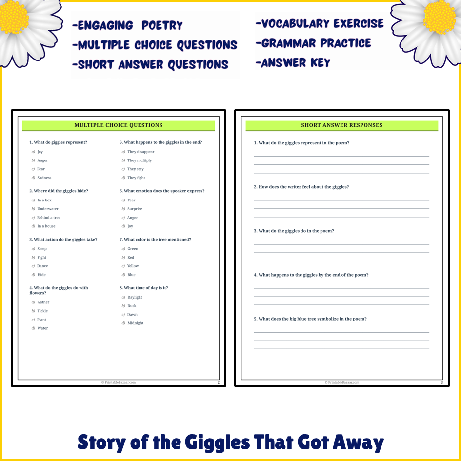 Story of the Giggles That Got Away | Poem Grammar Worksheet Printable Activity