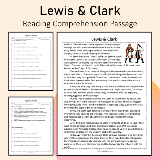 Lewis & Clark | Reading Comprehension Passage Printable Activity