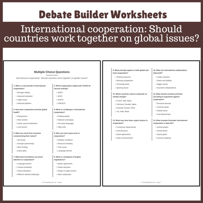 International cooperation: Should countries work together on global issues? | Favour and Against Worksheet Printable Activity
