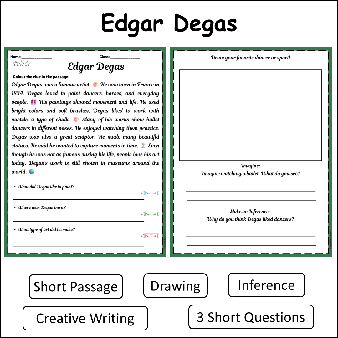 Edgar Degas | Short Reading Comprehension Creative Worksheet