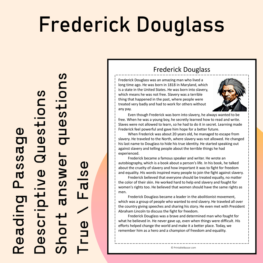 Frederick Douglass | Reading Comprehension Passage Printable Activity