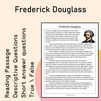 Frederick Douglass | Reading Comprehension Passage Printable Activity