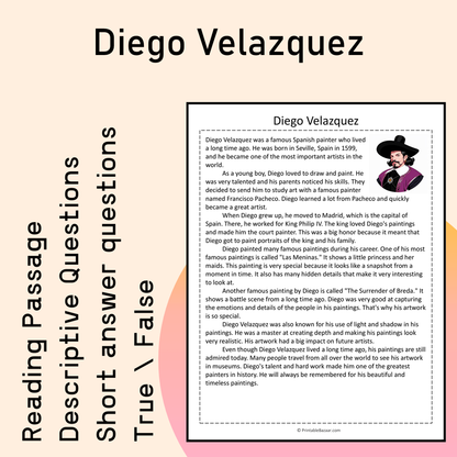 Diego Velazquez | Reading Comprehension Passage Printable Activity