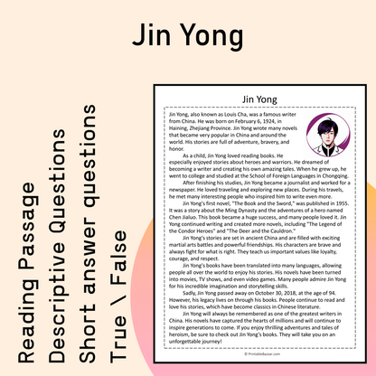 Jin Yong | Reading Comprehension Passage Printable Activity