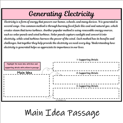 Generating Electricity | Main Idea and Supporting Details Reading Passage and Questions