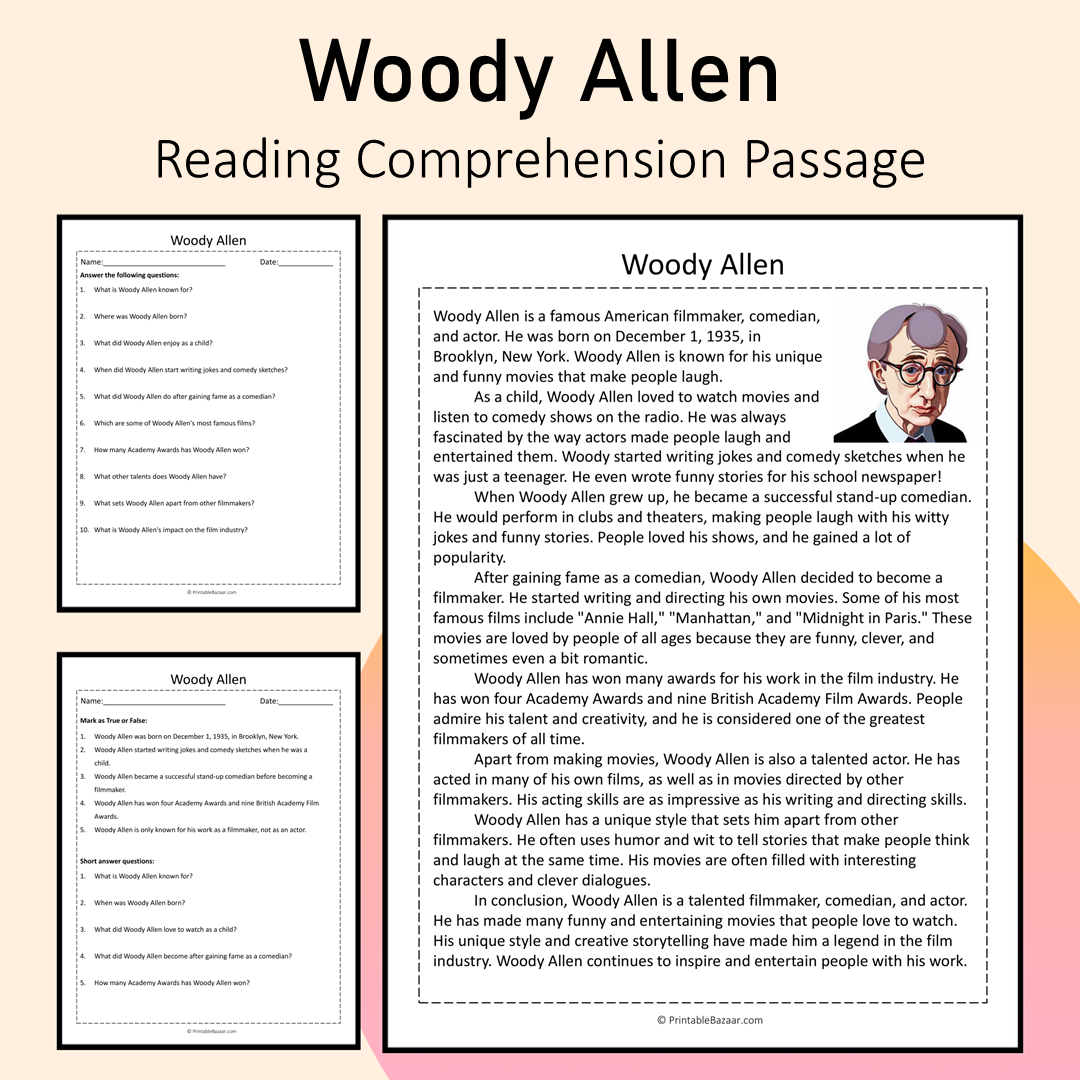 Woody Allen | Reading Comprehension Passage Printable Activity