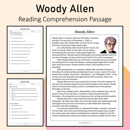 Woody Allen | Reading Comprehension Passage Printable Activity