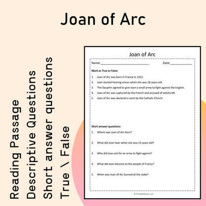 Joan of Arc | Reading Comprehension Passage Printable Activity