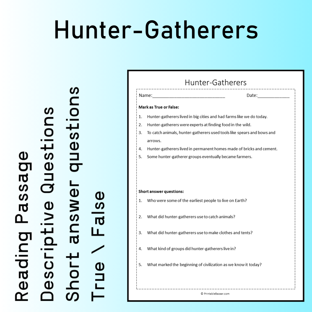 Hunter-Gatherers | Reading Comprehension Passage Printable Worksheet