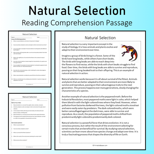 Natural Selection | Reading Comprehension Passage Printable Worksheet
