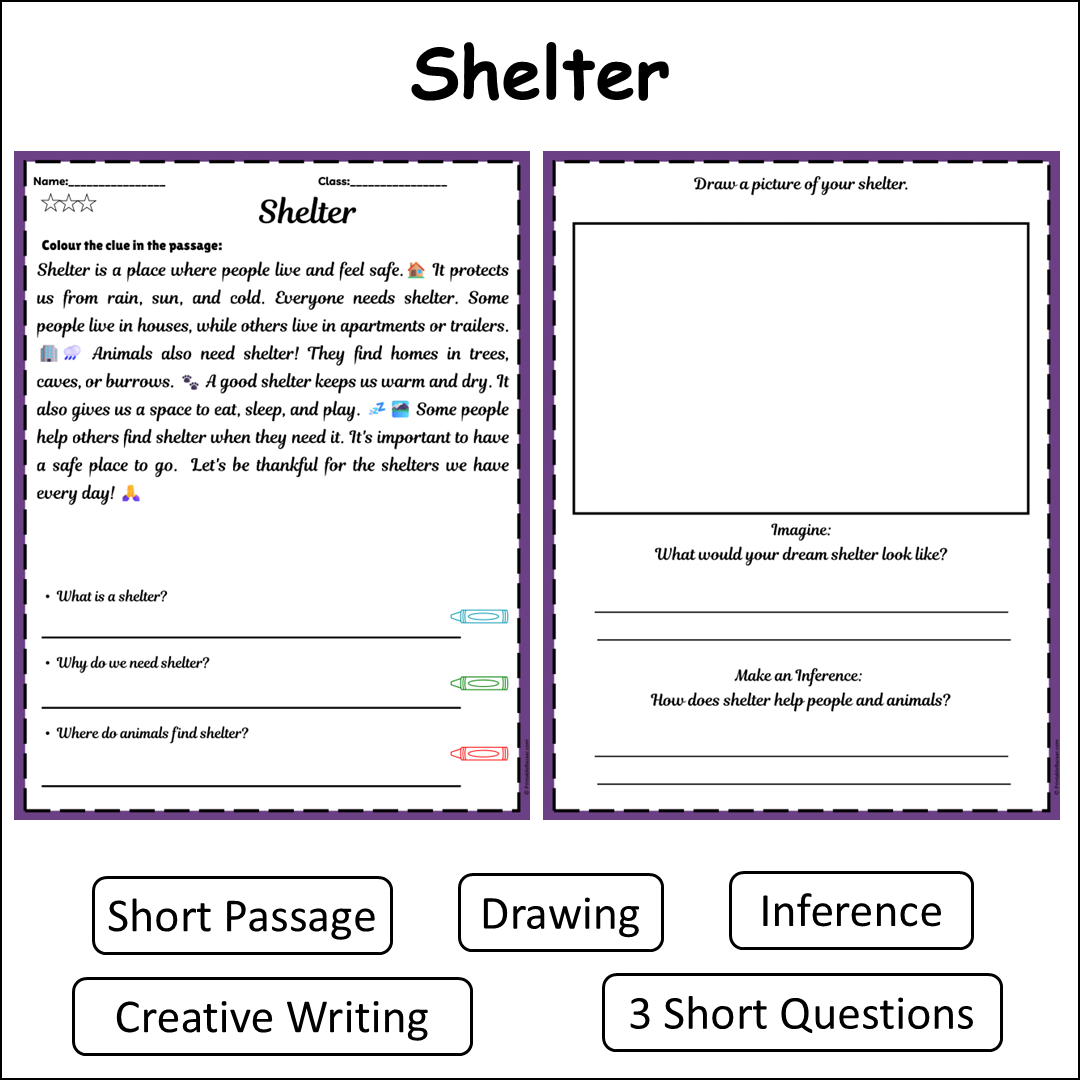 Shelter | Short Reading Comprehension Creative Worksheet