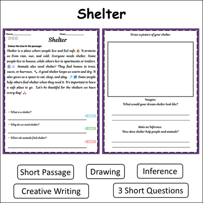 Shelter | Short Reading Comprehension Creative Worksheet
