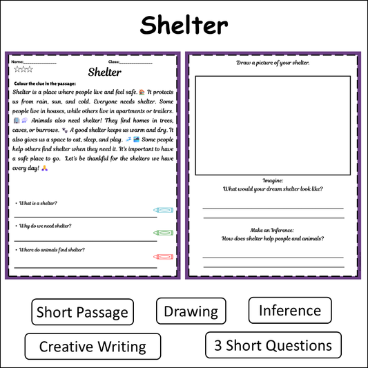 Shelter | Short Reading Comprehension Creative Worksheet