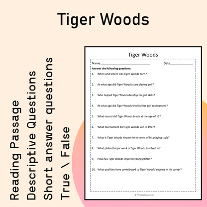 Tiger Woods | Reading Comprehension Passage Printable Activity