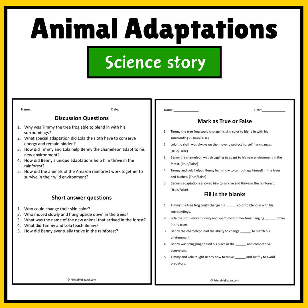 Animal Adaptations | Science Story Reading Comprehension Activity
