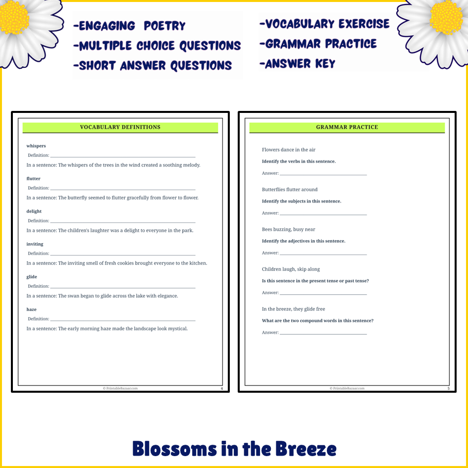 Blossoms in the Breeze | Poem Grammar Worksheet Printable Activity