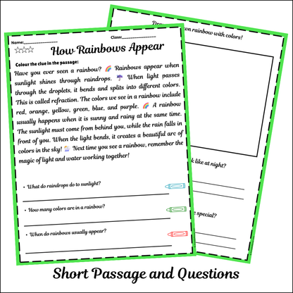How Rainbows Appear | Short Reading Comprehension Creative Worksheet