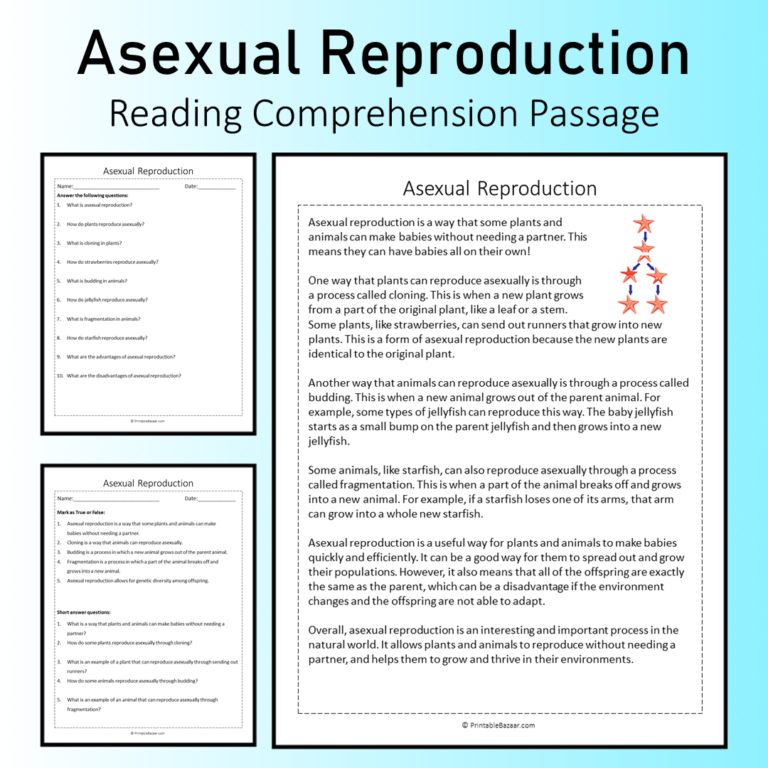 Asexual Reproduction | Reading Comprehension Passage Printable Worksheet