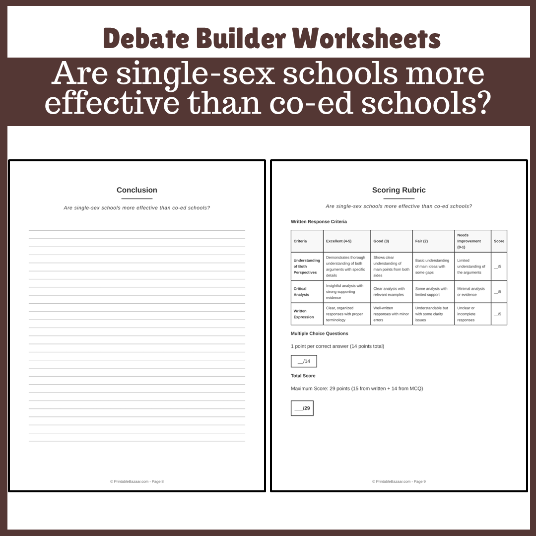 Are single-sex schools more effective than co-ed schools? | Favour and Against Worksheet Printable Activity