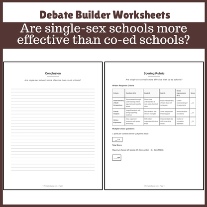 Are single-sex schools more effective than co-ed schools? | Favour and Against Worksheet Printable Activity
