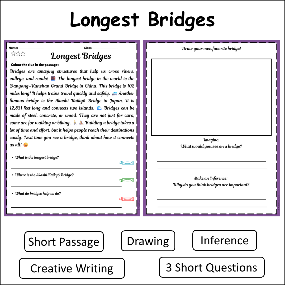 Longest Bridges | Short Reading Comprehension Creative Worksheet