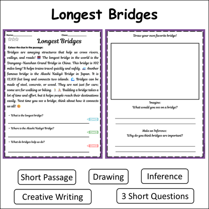 Longest Bridges | Short Reading Comprehension Creative Worksheet