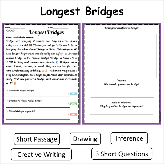 Longest Bridges | Short Reading Comprehension Creative Worksheet