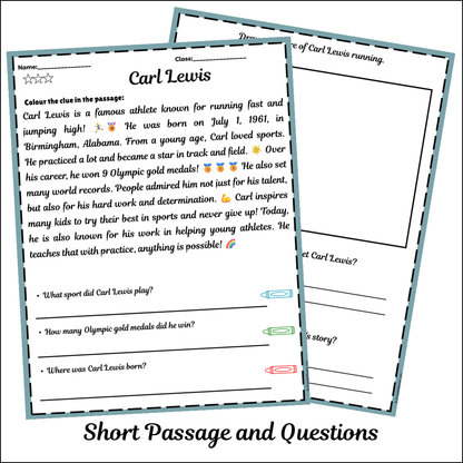 Carl Lewis | Short Reading Comprehension Creative Worksheet