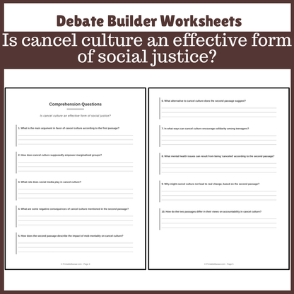 Is cancel culture an effective form of social justice? | Favour and Against Worksheet Printable Activity