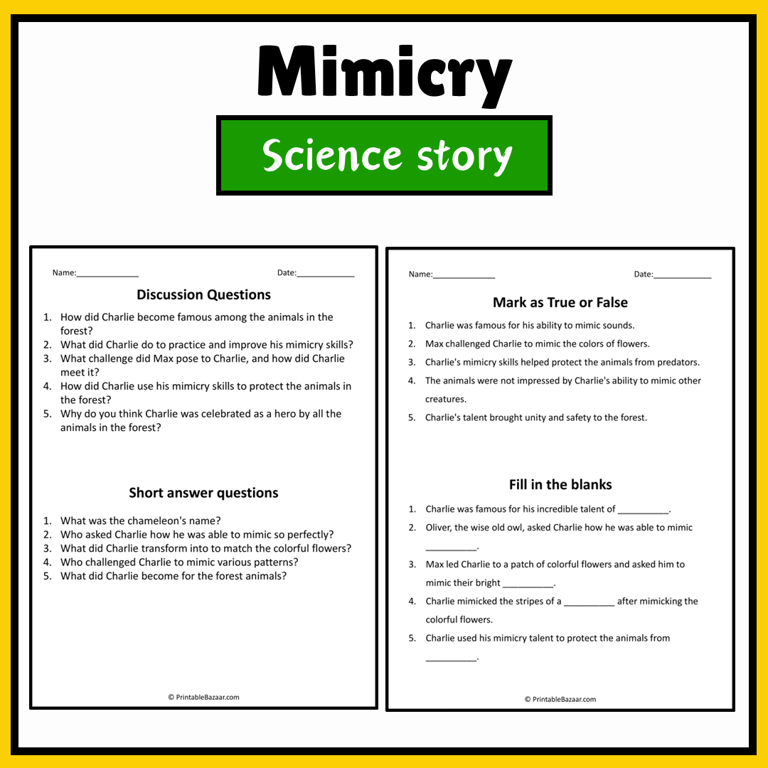 Mimicry | Science Story Reading Comprehension Activity