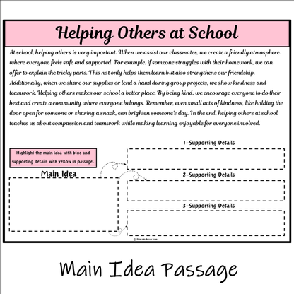 Helping Others at School | Main Idea and Supporting Details Reading Passage and Questions