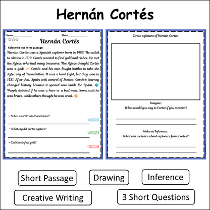 Hernán Cortés | Short Reading Comprehension Creative Worksheet