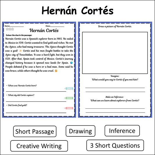 Hernán Cortés | Short Reading Comprehension Creative Worksheet