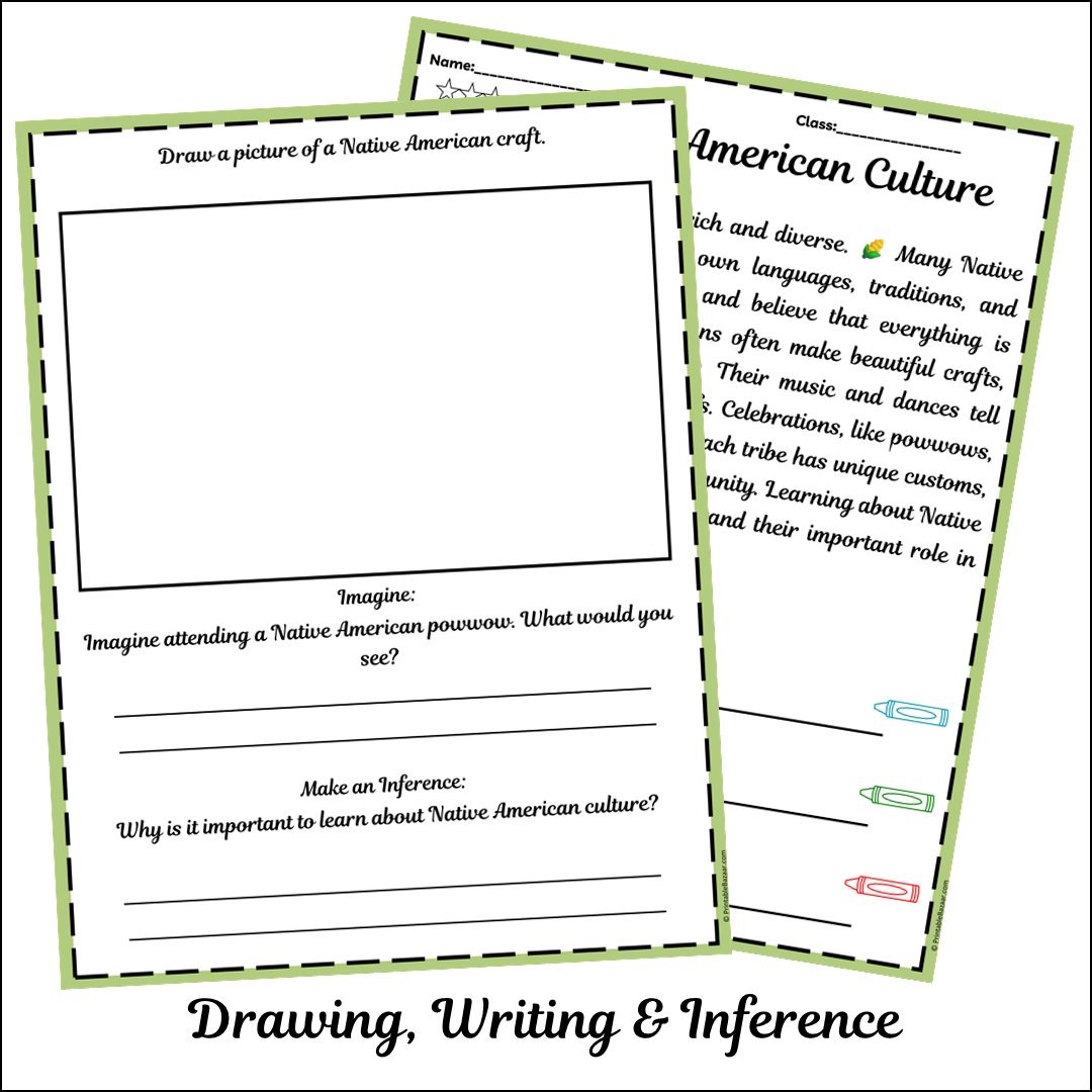 Native American Culture | Short Reading Comprehension Creative Worksheet