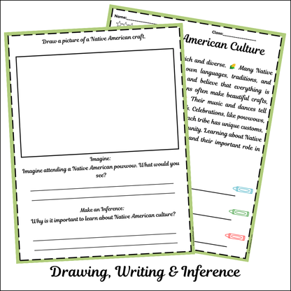 Native American Culture | Short Reading Comprehension Creative Worksheet