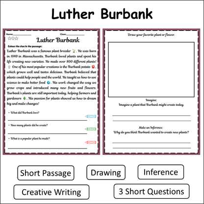 Luther Burbank | Short Reading Comprehension Creative Worksheet