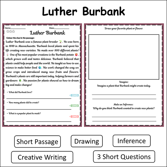 Luther Burbank | Short Reading Comprehension Creative Worksheet
