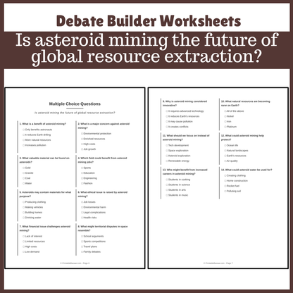 Is asteroid mining the future of global resource extraction? | Favour and Against Worksheet Printable Activity