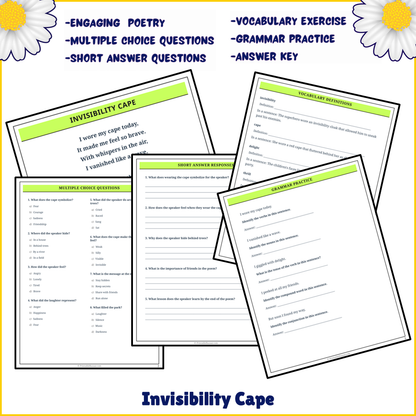 Invisibility Cape | Poem Grammar Worksheet Printable Activity