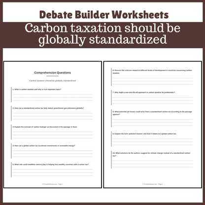 Carbon taxation should be globally standardized | Favour and Against Worksheet Printable Activity